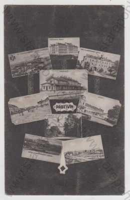  - Protivín (Písek), více záběrů, pivovar, sladovna, škola, zámek, nádraží, náměstí, Kostelík sv. Anny, celkový pohled, fotokoláž