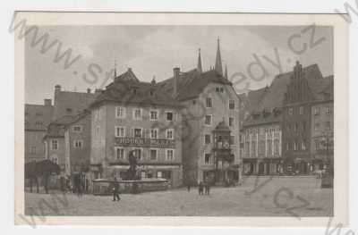  - Cheb (Eger), Špalíček- Stöckel, celkový pohled, kašna, socha, kůň