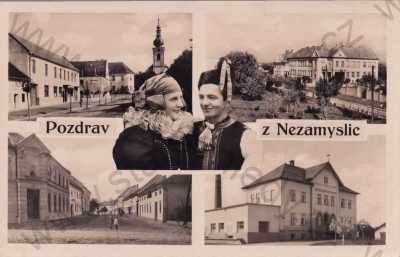  - Nezamyslice Prostějov, náměstí, mlékárna, kostel, kroje