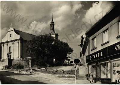  - Olešnice, Blansko, částečný záběr města, obchod, ORBIS, foto M. Sukup