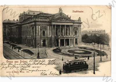  - Brno, částečný záběr města, divadlo, tramvaj, DA