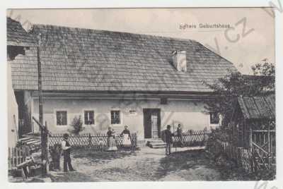 - Horní Planá (Český Krumlov), A. Stifter, rodný dům, rodiště, celkový pohled, muž, žena, dítě, foto J.Seidel