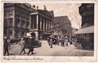  - Polsko - Breslau - divadlo, Schweidnitzer Strasse, automobil, tramvaj