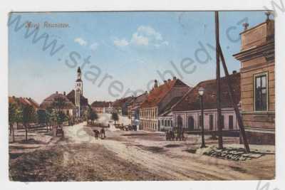  - Nový Rousínov (Vyškov), kolorovaná, náměstí, kostel, celkový pohled