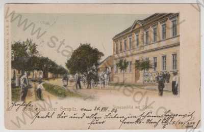  - Horní Heršpice (Ober Gerspitz) - Brno město, škola, kůň, kočár, kolorovaná, DA