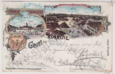  - Pohořelice (Pohrlitz) - Brno venkov, více záběrů, náměstí, celkový pohled, kolorovaná, koláž, litografie, DA