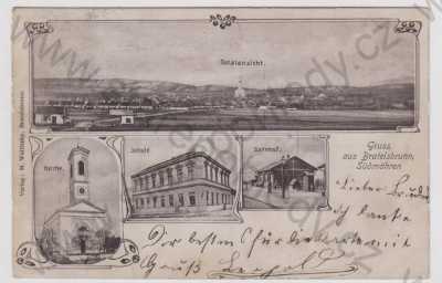  - Březí (Bratelsbrunn) - Břeclav, více záběrů, celkový pohled, kostel, škola, nádraží, koláž, DA