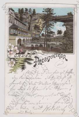  - Pravčická brána (Prebischthor) - Děčín, České Švýcarsko, kolorovaná, litografie, DA
