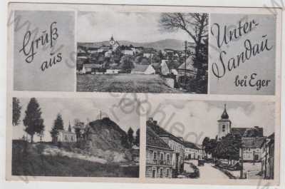  - Dolní Žandov (Unter Sandau) - Cheb, více záběrů, celkový pohled, kostel, pohled ulicí, část města, kaple