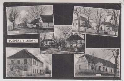  - Janov (Jablonec nad Nisou), více záběrů, Kostelní ulice, fara, kostel, škola, obchod, koláž