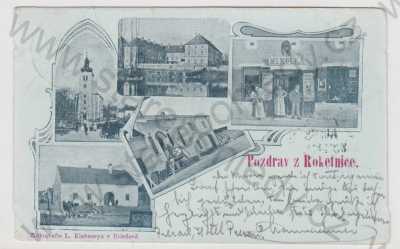  - Rokytnice (Roketnice) - Přerov, více záběrů, kostel, kůň, povoz, obchod, zámek, koláž, DA