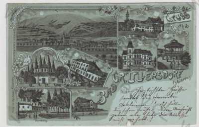  - Velké Losiny (Gross Ullersdorf) - Šumperk, více záběrů, celkový pohled, pramen, náměstí, vila, zámek, koláž, litografie, DA