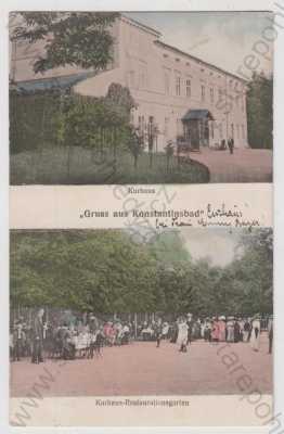  - Konstantinovy lázně (Konstantinsbad) - Tachov, více záběrů, léčebna, zahradní restaurace, kolorovaná