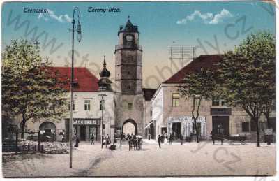  - Slovensko - Trenčín - brána, obchody, kůň, kolorovaná