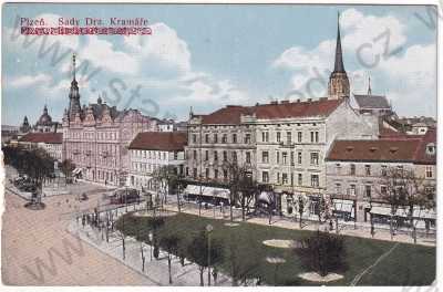  - Plzeň - Sady Dra. Kramáře, tramvaj, kolorovaná