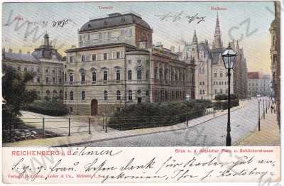  - Liberec - divadlo, pošta, radnice, kolorovaná, DA