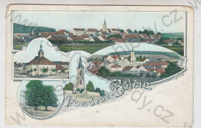  - Bělčice (Strakonice), více záběrů, celkový pohled, radnice, kostel, kolorovaná, koláž
