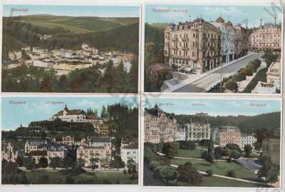  - 4x Mariánské lázně (Marienbad) - Cheb, pohled ulicí, část města, Hotel Welmar, Hotel Stern, Café Egerländer, kolorovaná