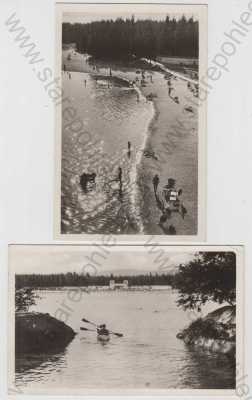  - 4x Mariánské lázně (Marienbad) - Cheb, řeka, loď, koupaliště, Tepler Haus, pramen, Waldquellzeile, kolorovaná