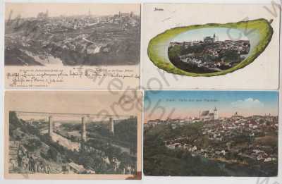  - 4x Znojmo (Znaim), celkový pohled, okurka, železniční viadukt, 2x kolorovaná