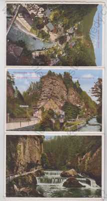  - České Švýcarsko (Děčín), Leporelo z pohlednic (9ks), Hřensko, Edmundova soutěska, Wehr, vodopád, loď, Pravčická brána, kolorovaná