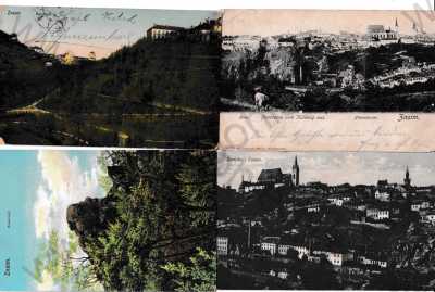  - 4x Znojmo Znaim Dyje Thaya barevná, celkový pohled, kostel, zámek, skály