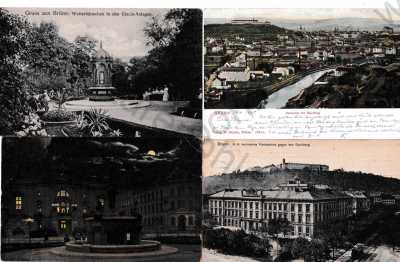  - 4x Brno Brünn, celkový pohled, náměstí, škola, Špilberk, 