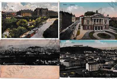  - 4x Brno Brünn, celkový pohled, náměstí, Špilberk, divadlo, nádraží, tramvaj