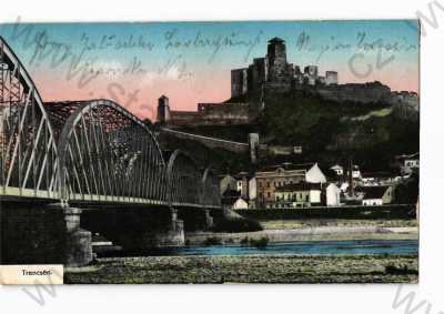  - Trenčín, částečný záběr města, hrad, most