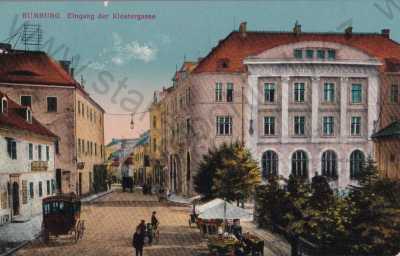  - Rumburk, Děčín, Kláštěrní ulička, spořitelna, povoz, barevná