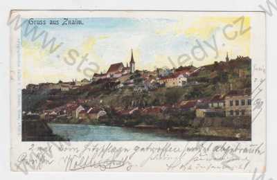  - Znojmo (Znaim), kolorovaná, celkový pohled, řeka, DA