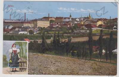  - Jihlava (Iglau), celkový pohled, žena, kroj, koláž, kolorovaná