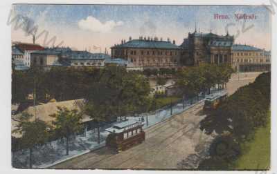  - Brno, nádraží, tramvaj, kolorovaná