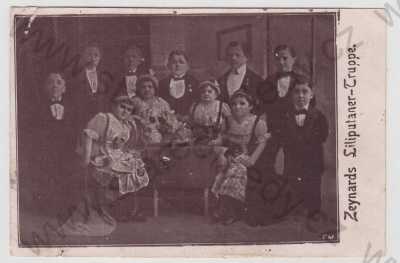  - Skupinový portrét, žena, muž, liliput, Zeynards Liliputaner - Truppe