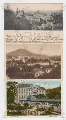  - 5x Teplice- Šanov (Teplitz- Schönau), kolorovaná, lázeňský dům, celkový pohled, gymnázium, zámek, partie u řeky, lázeňská restaurace, DA