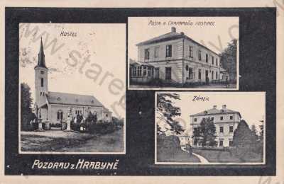  - Hrabyně, Opava, Troppau, kostel, pošta, hostinec, zámek
