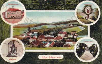  - Malé Svatoňovice Klein Schwadowitz Trutnov Krkonoše, kostel, Mariánská zahrada, celkový pohled, barevná