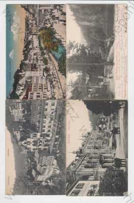  - 4x Karlovy Vary, kolorovaná, kolonáda, Hans Heiling- Svatošské skály, celkový pohled, pohled na město z výšky, městské divadlo, kůň, kočár, DA