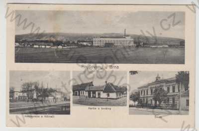  - Hrušovany u Brna (Brno - venkov), více záběrů, celkový pohled, restaurace, nádraží, partie u továrny, škola