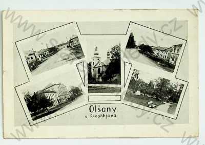  - Olšany u Prostějova - pohled ulicí, kostel, park, více záběrů