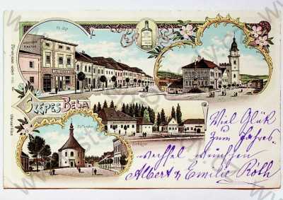  - Slovensko - Spišská Belá - koláž, více záběrů (pohled ulicí, kostel..), kolorovaná, DA