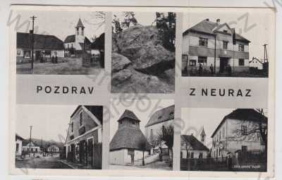  - Neurazy (Plzeň - jih), více záběrů, kostel, obchod, pohled ulicí, část města, kostelík s dřevěnou zvonicí, kostel