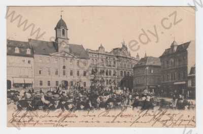  - Teplice (Teplitz), náměstí, radnice, hodiny, lidé, DA