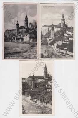  - 3x Český Krumlov (Krummau), hrad a zámek, celkový pohled, řeka, foto J.Seidel