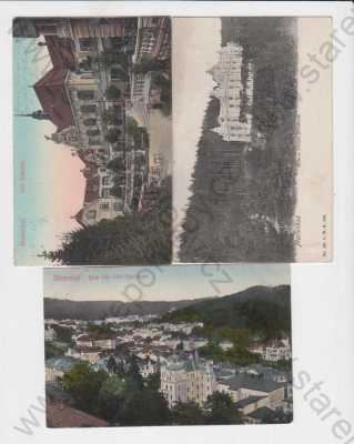  - 3x Mariánské Lázně (Marienbad), Cheb, kolorovaná, celkový pohled, hotel, Café Rübezahl