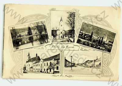  - Čechy pod Košířem (na Hané) - rybník, kostel, celkový pohled, pohled ulicí, náměstí, koláž, více záběrů