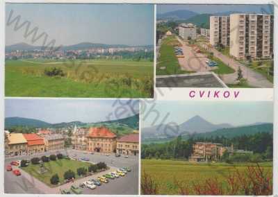  - Cvikov (Česká Lípa), více záběrů, celkový pohled, nová výstavba, sídliště, automobil, Náměstí Osvobození, dětská léčebna, velký formát Press foto