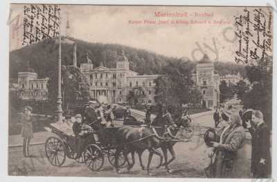 - Mariánské lázně (Cheb), koláž: císař Fr. Josef a angl. král Eduard, kůň, kočár, DA