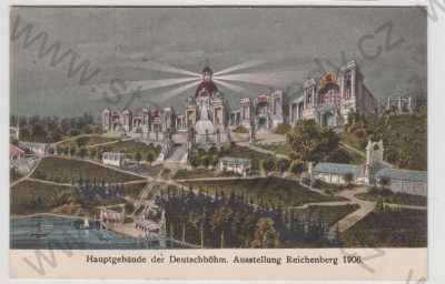  - Liberec (Reichenberg), výstava, hlavní budova, kolorovaná
