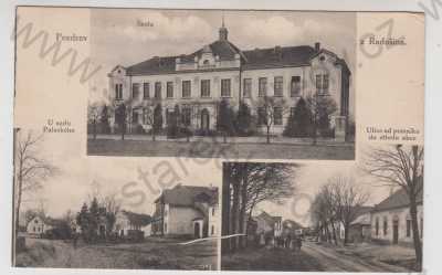  - Radošín (Litoměřice), více záběrů, škola, U sadu Palackého, pohled ulicí, koláž